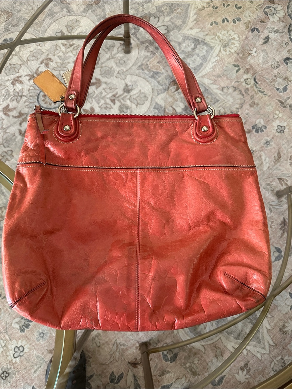 Coach Red Leather Shoulder Tote with Front Zip Pocket - Picture 7 of 7